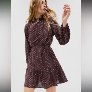 Women’s Gap Brown Long Sleeve Short Length Dress w/ Bronze Lurex Appliqués NWT